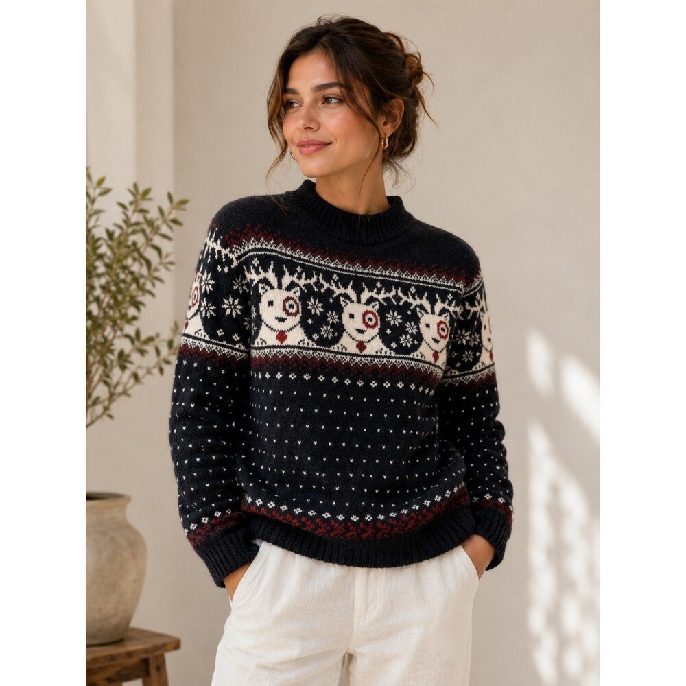 Women’s Ugly Christmas Sweater Dog Print Knit Holiday Winter Pullover Size Xs